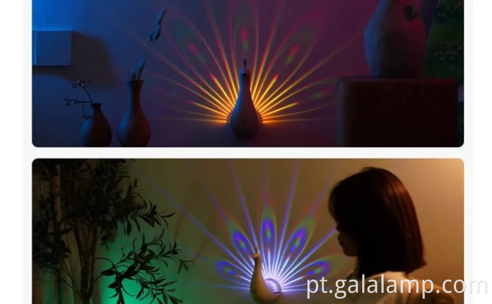 Luz da mesa USB do pavão: Controle remoto Christmas Rainbow Projeção Night Lamp